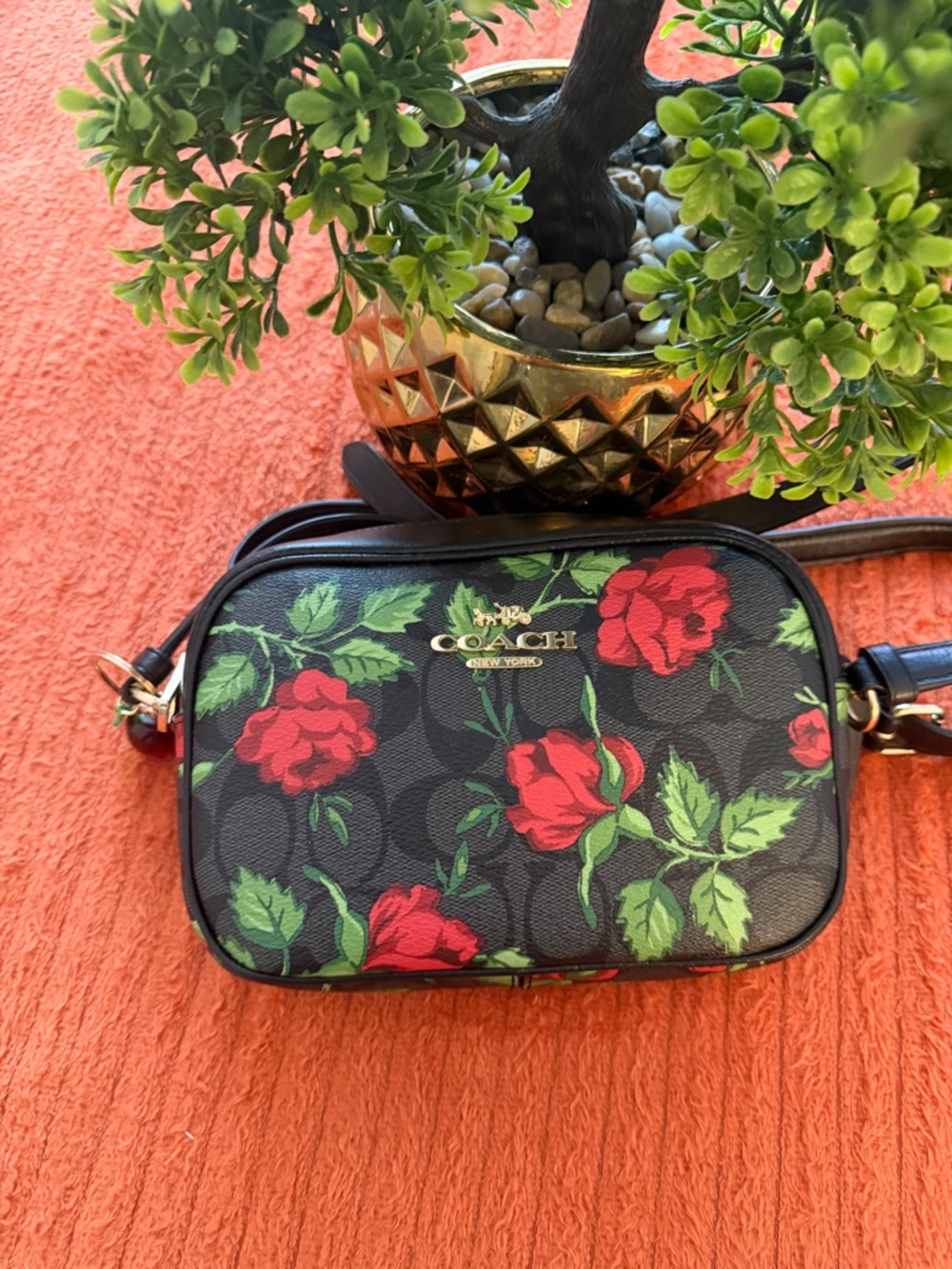 Coach Black Floral Crossbody Bag with Red Roses - Picture 8 of 15